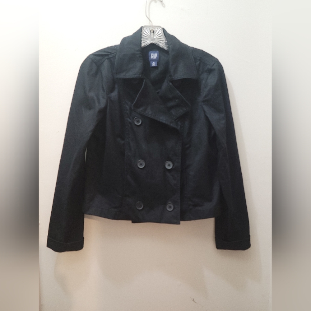 Gap Boxy Cropped Jacket Double breasted Pea Coat Navy Heavywoven Cotton
